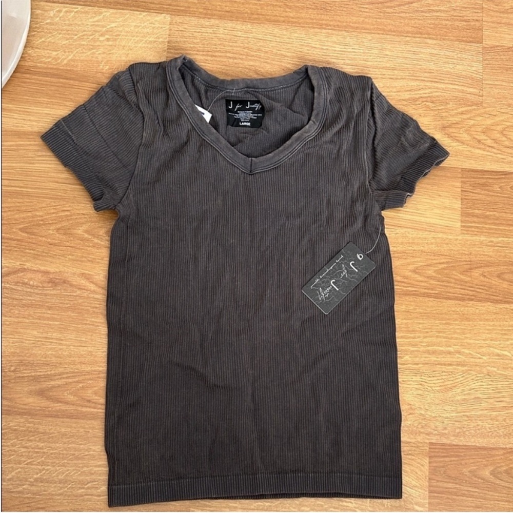 J for Justify Gray Ribbed Top
